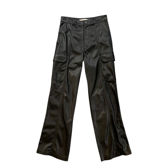 Hudson Pants - Hudson Pants Womens 26 Black Heidi High Rise Wide Faux Leather Cargo Pockets
